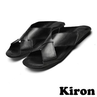 【Kiron】平底拖鞋 交叉拖鞋/經典交叉舒適平底拖鞋-男鞋(黑)