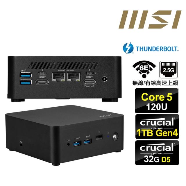 【MSI 微星】Cubi NUC Core5十核{雙脊龍R0FC} 迷你電腦(Core 5 120U/32G/1TB M.2 Gen4)