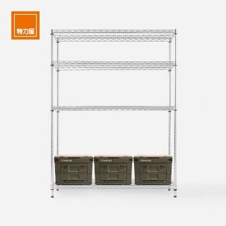 【特力屋】1架3箱組 鍍鉻重型四層架122x46x160cm+軍風綠木天板收納箱-小x3