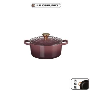 【Le Creuset】典藏琺瑯鑄鐵鍋圓鍋 18 cm(無花果-金頭)