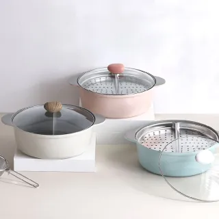 【NEOFLAM】韓國製陶瓷不沾鑄造30公分鴛鴦鍋IH+蒸盤-三色可選(火鍋/兩湯底/IH爐可用鍋/非鐵氟龍不沾塗層)