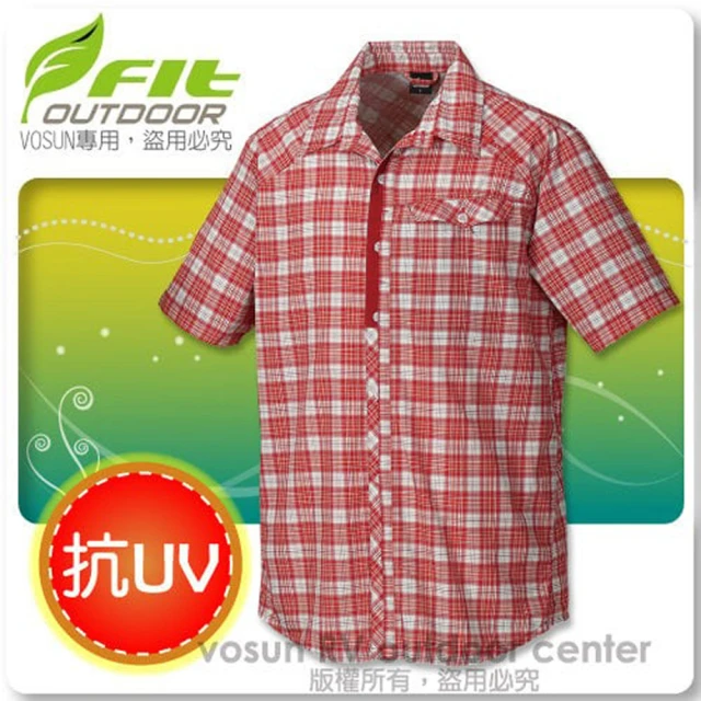 FIT 男款 格紋吸排抗UV短袖襯衫/立領.透氣.吸濕.輕量(FS1201 魅力紅)