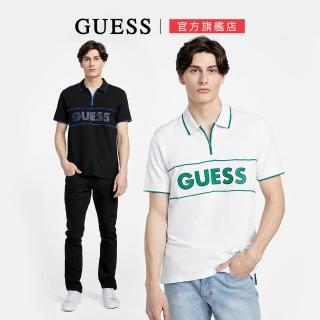 【GUESS】字母logo大圖拉鍊polo衫(兩色任選)