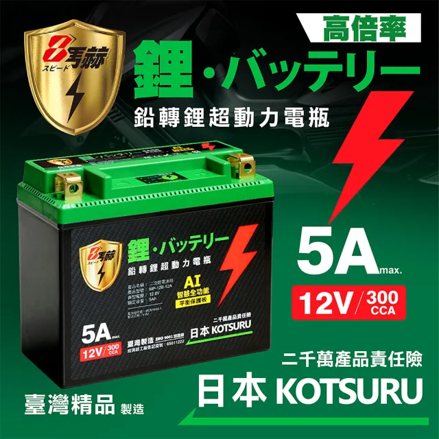 【KOTSURU】日本KOTSURU MP-12B 8馬赫 鉛轉鋰超動力機車電瓶 鋰鐵啟動電池 12V 300CCA(台灣製造)