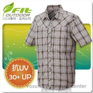 【FIT】男款 格紋吸排抗UV短袖襯衫/立領.透氣.吸濕.輕量(FS1202 灰卡其)