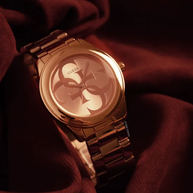 【GUESS】玫瑰金系 經典G 不鏽鋼錶帶 石英錶 雙11(W1082L3)