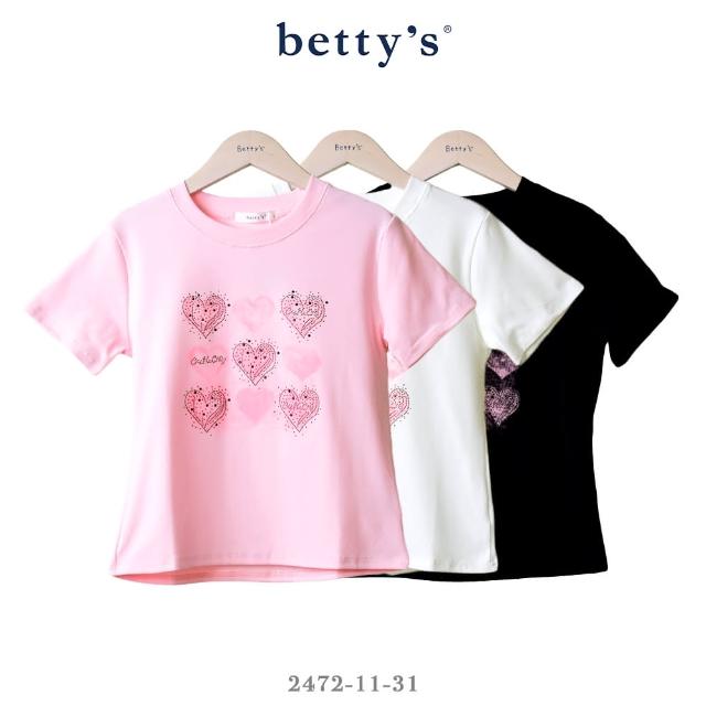 【betty’s 貝蒂思】愛心貼鑽噴霧印花短袖T-shirt(共三色)