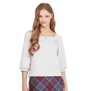 【SCOTTISH HOUSE】方型領繡花七分袖棉T-黃/紫CHUB1218