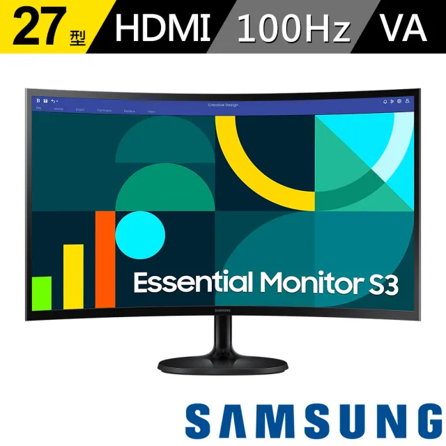 【SAMSUNG 三星】S27D362GAC 曲面萊茵護眼低藍100Hz飆速螢幕(27型/100Hz/FHD/1800R/HDMI+Dub/VA)