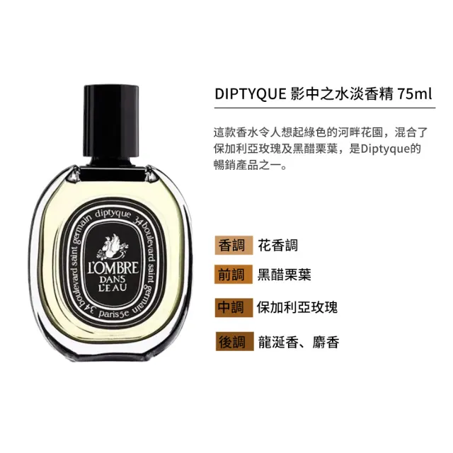 【Diptyque】淡香精 75ml(花都之水/爵夢/影中之水/青蕨/杜桑 多款任選/國際航空版)