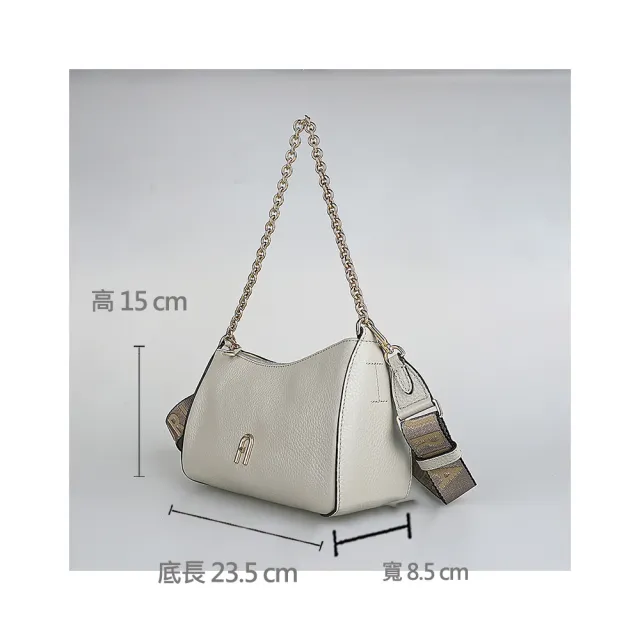 【FURLA 芙拉】FURLA PRIMULA經典拱門壓印金字LOGO粒面紋牛皮拉鍊手提斜背包(迷你/大理石灰)