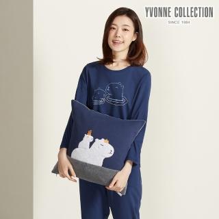 【YVONNE 以旺傢飾】親子水豚方形抱枕-靛藍(45x45公分)