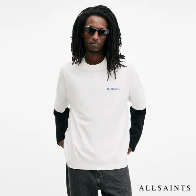 【ALLSAINTS】UNDERGROUND 純棉寬鬆LOGO東京地下搖滾短袖T恤-白紫  M044PB(寬鬆版型)