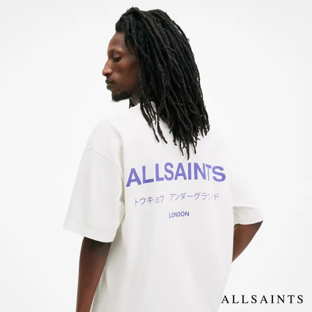 【ALLSAINTS】UNDERGROUND 純棉寬鬆LOGO東京地下搖滾短袖T恤-白紫  M044PB(寬鬆版型)