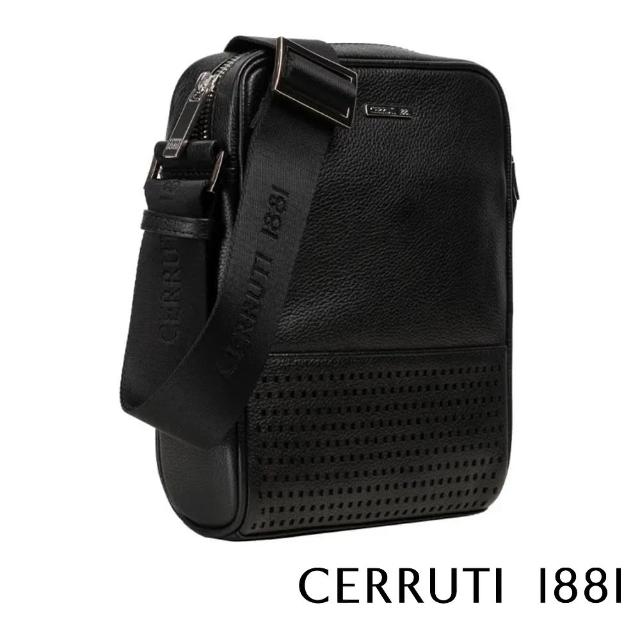 【Cerruti 1881】限量2折 義大利頂級小牛皮肩背包側背包 全新專櫃展示品(黑色 CEBO06568M)