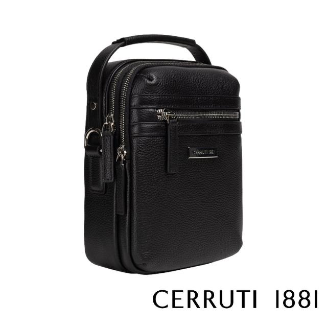 【Cerruti 1881】義大利頂級小牛皮肩背包側背包(黑色 CEBO06591M)