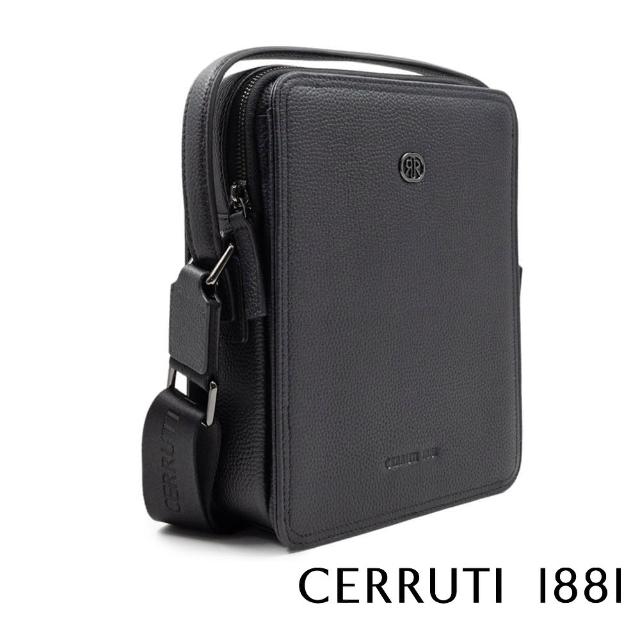 【Cerruti 1881】義大利頂級小牛皮肩背包側背包(黑色 CEBO06483M)