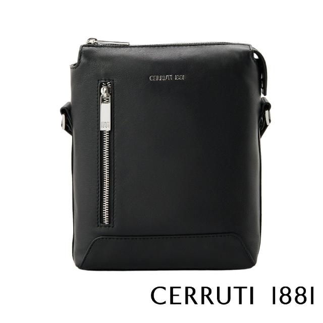 【Cerruti 1881】義大利頂級小牛皮肩背包側背包(黑色 CEBO06558M)