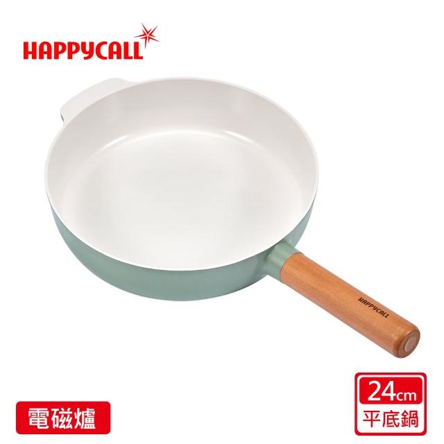 【HAPPYCALL】原野灰強化白陶IH鍛造原木不沾鍋平底鍋24cm(電磁爐適用)