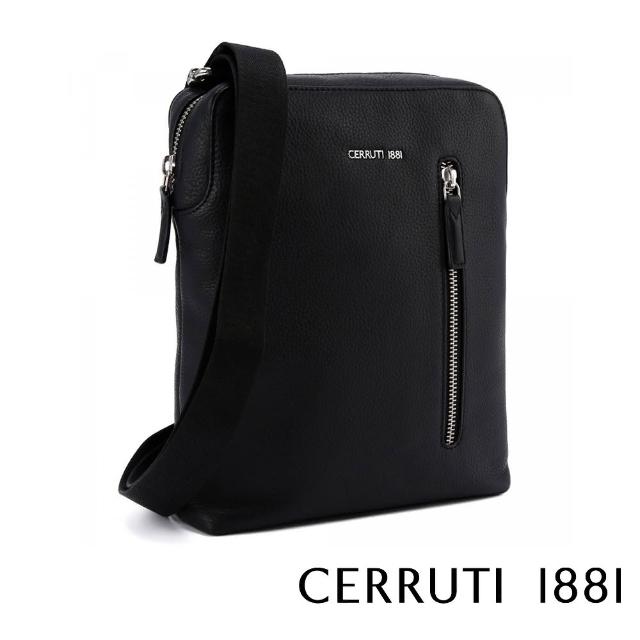 【Cerruti 1881】義大利頂級小牛皮肩背包側背包(黑色 CEBO06581M)