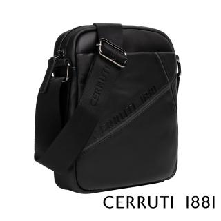 【Cerruti 1881】義大利原裝進口 頂級小牛皮肩揹包側揹包(黑色 CEBO06256M)