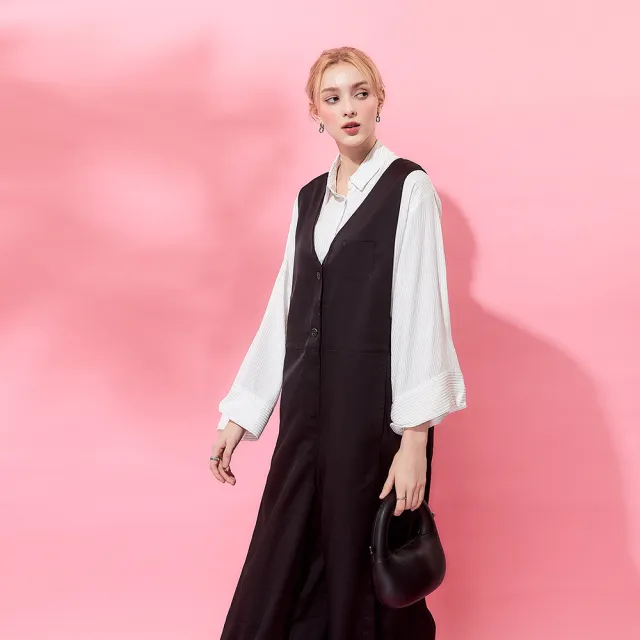 【ICHE 衣哲】法式簡約大V釦飾設計西裝連身褲裝