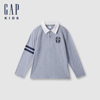【GAP】兒童裝 Logo純棉刺繡長袖POLO衫-灰色(641912)