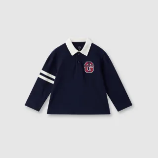 【GAP】兒童裝 Logo純棉刺繡長袖POLO衫-海軍藍(641912)