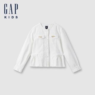 【GAP】兒童裝 刺繡圓領牛仔外套-白色(644937)