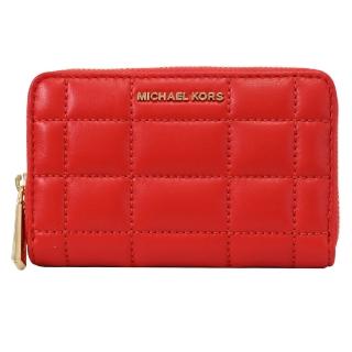 【Michael Kors】簡約金屬車線格紋信用卡證件名片零錢包(紅)