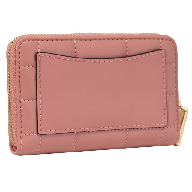 【Michael Kors】簡約金屬車線格紋信用卡證件名片零錢包(玫瑰粉)