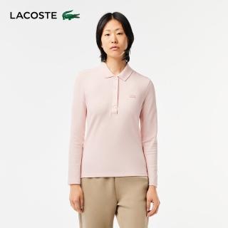 【LACOSTE】女裝-女式修身彈性網眼布長袖Polo衫(粉紅色)