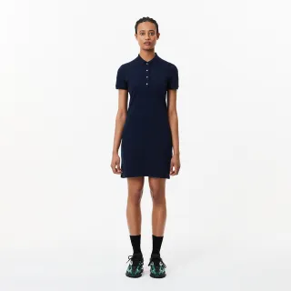 【LACOSTE】女裝-彈性網眼布短袖Polo連身裙(海軍藍)