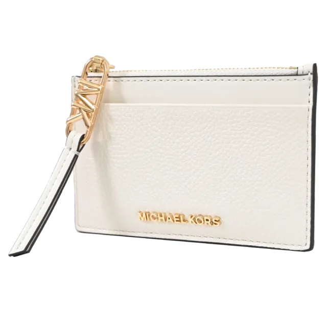 【Michael Kors】簡約金屬LOGO皮革信用卡證件名片零錢包(米白)