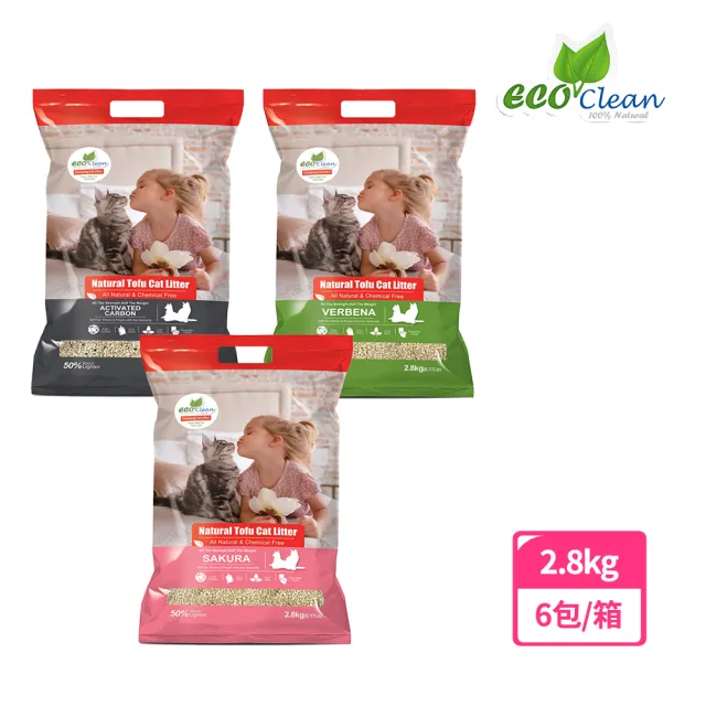 【ECO 艾可】天然草本輕質型豆腐貓砂2.8kg/6入組-櫻花/馬鞭草/活性炭(仿礦豆腐砂/破碎型豆腐砂)