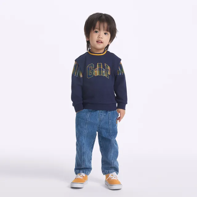 【GAP】男幼童裝 Logo刺繡圓領大學T 熊抱Logo系列-海軍藍(646134)