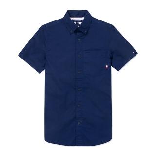 【Tommy Hilfiger】TOMMY 經典口袋刺繡Logo短袖襯衫-深藍色 上衣(平輸品)
