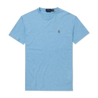 【RALPH LAUREN】RL POLO 經典刺繡小馬透氣排汗素面短袖T恤 上衣-湖水藍色(PIMA棉/平輸品/素T/短T)