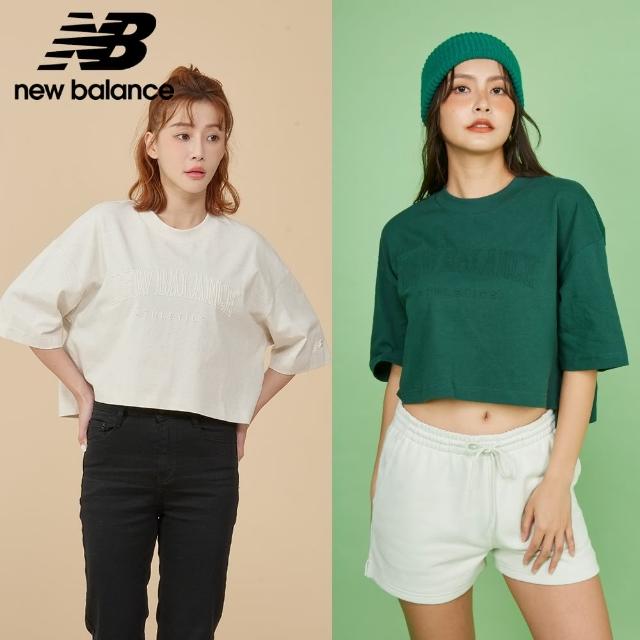 【NEW BALANCE】NB 鋼印LOGO短版上衣_女性_米白/綠色任選_WT43519LIT_WT43519NWG(美版 版型偏大)