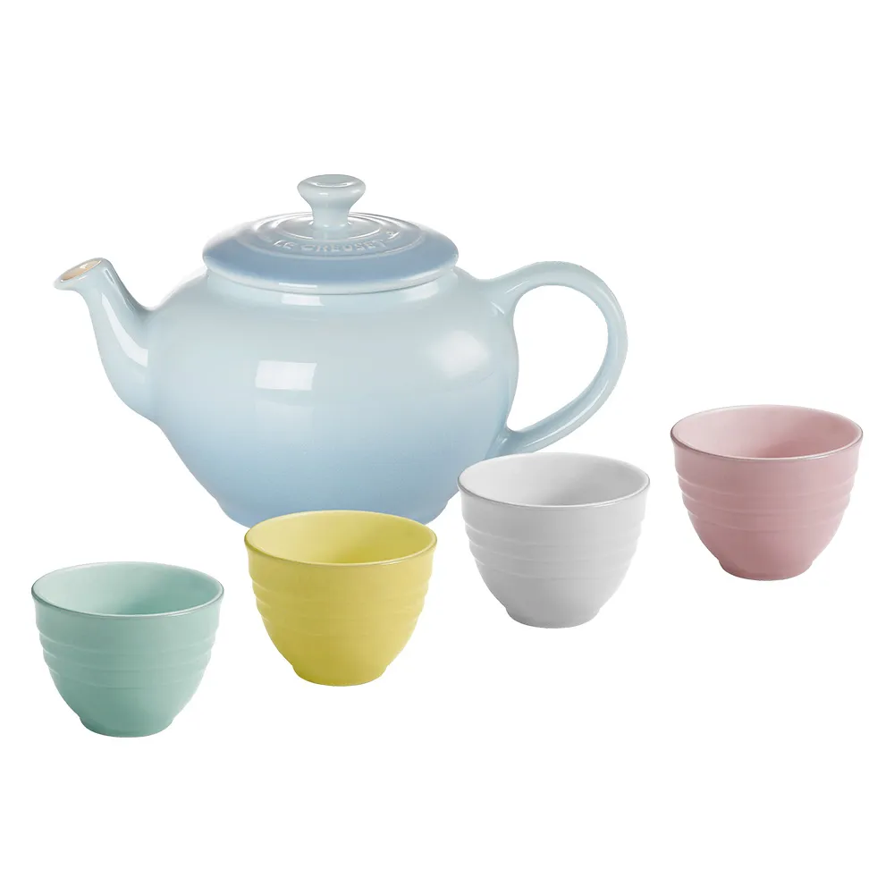 【Le Creuset】雪酪系列瓷器花型茶具組(海岸藍/艾莉絲黃/雪紡粉/薄荷藍/雪花白)