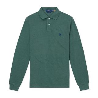 【RALPH LAUREN】RL POLO 經典刺繡小馬長袖Polo衫-墨綠色 上衣(CUSTOM SLIM FIT/平輸品/)