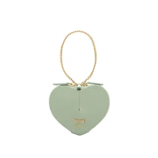 【KINAZ】牛皮鑽飾蝴蝶結立體愛心型鍊條零錢包-薄荷綠-喵星人系列