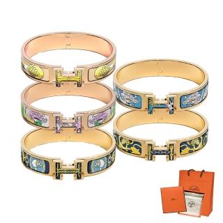 【Hermes 愛馬仕】經典Clic H LOGO琺瑯印花圖騰窄版手環(顏色任選)