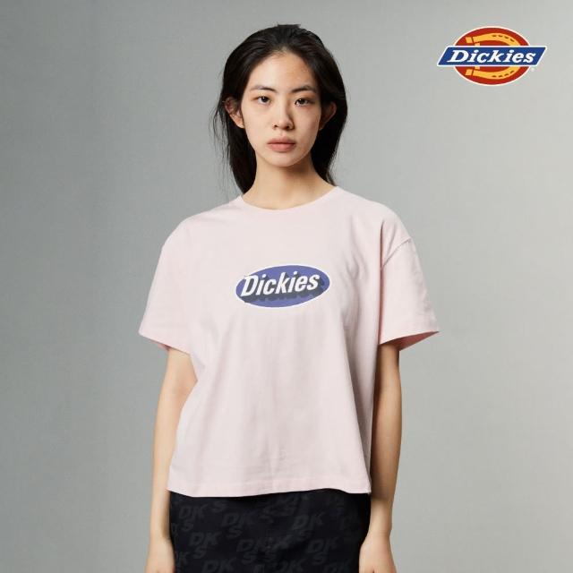 【Dickies】女款荷花粉純棉胸前簡約品牌Logo立體印花短版短袖T恤｜DK0A87MNB80