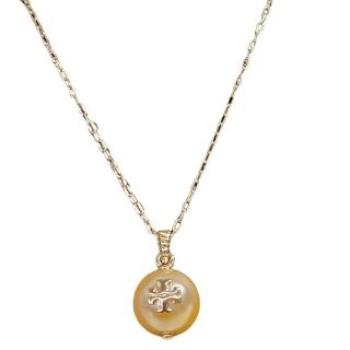 【TORY BURCH】TB雙T金字LOGO珍珠吊墜項鍊玫瑰金色(贈原廠禮物袋防塵袋 母親節送禮)