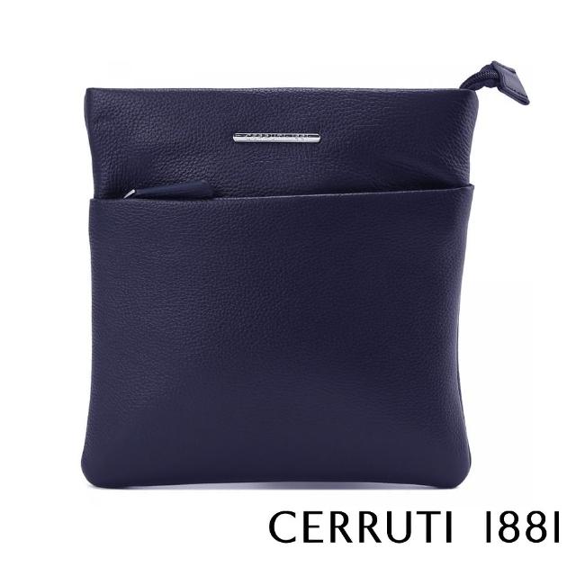 【Cerruti 1881】義大利頂級小牛皮肩背包側背包(藍色 CEBO06023M)