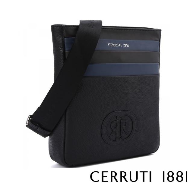 【Cerruti 1881】義大利頂級小牛皮肩背包側背包(黑色 CEBO06048M)