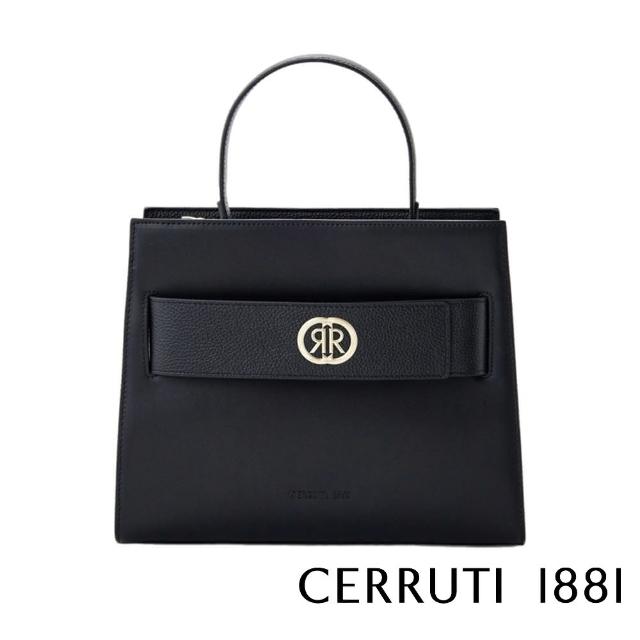 【Cerruti 1881】限量2折 義大利頂級小牛皮手提包肩背包 全新專櫃展示品(黑色 CEBA06183M)