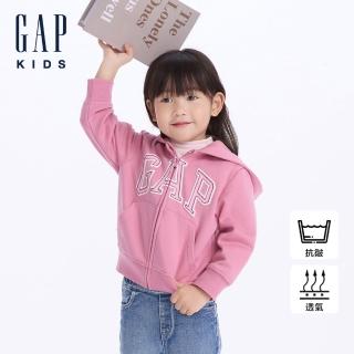 【GAP】兒童裝 Logo印花刷毛連帽外套-粉色(646082)