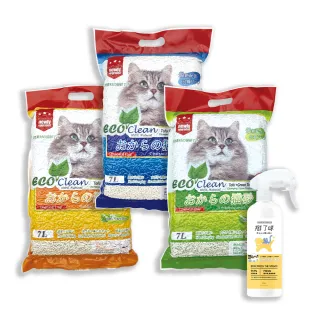 【ECO 艾可】豆腐貓砂7L×3包+銀離子境除臭噴霧300ml-超值4入組(環保貓砂 貓砂 貓砂噴霧)